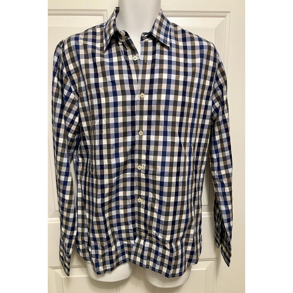 Matinique Dress Shirt Blue‎ White Plaid Medium Stator Button Up Men’s